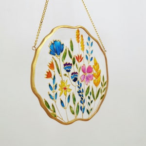 Resin Art Stained Glass Flower Suncatcher - Botanical Window Decor