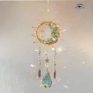 Crystal Suncatcher: Sun & Moon Boho Home Decor (39cm)