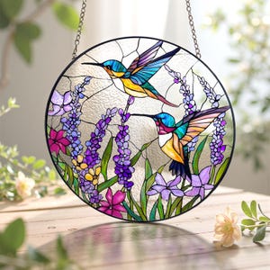 Hummingbird Stained Glass Suncatcher, Light-Catching Window Hanging, Bird Glass Art, Gift for Mom or Grandma, Sympathy Memory Gift