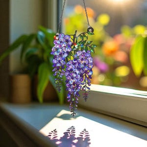 Wisteria Branch Acrylic Holographic Suncatcher Gift for Mom – Floral Window Decor for Spring, Garden Flower Gift, Flower Home decor