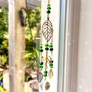 Botanical Crystal Sun Catcher, Leaf Prism Rainbow Maker, Plant Themed Window Decor, Boho Home Gift with Info Card