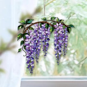 Purple Wisteria Flower Window Hanging Elegant Resin Floral Acrylic For Nature Inspired Spring Decor Or Botanical Gift Home
