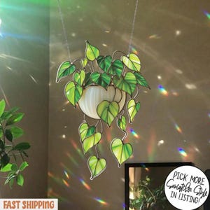 ARCYLIC 2D Plant Stained Hanging suncatcher, Home Decor-Nature vibe glass art-Nature-Inspired garden plant-Boho home decor-Hanging plant