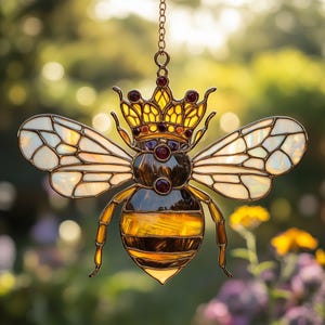 Queen Bee Acrylic Suncatcher, Golden Crown Window Hanging Decor, Elegant Personalized Gift For Her, Nature Inspired Home Decoration