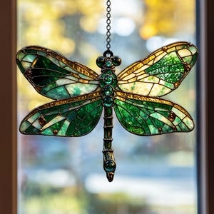 Mystical Dragonfly Acrylic Suncatcher – Teal Wings Faux Stained Glass Suncatcher,Boho Acrylic Window Hanging Nature Decor, Garden Lover Gift